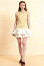 Camille Lemon and White Sleeveless Rhinestone Mini Dress with Ruffles