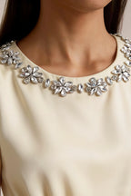 Camille Lemon and White Sleeveless Rhinestone Mini Dress with Ruffles