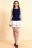 Camille Navy and White Sleeveless Rhinestone Mini Dress with Ruffles