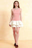 Camille Pink and White Sleeveless Rhinestone Mini Dress with Ruffles