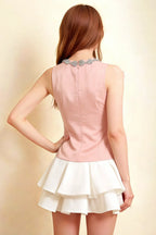 Camille Pink and White Sleeveless Rhinestone Mini Dress with Ruffles