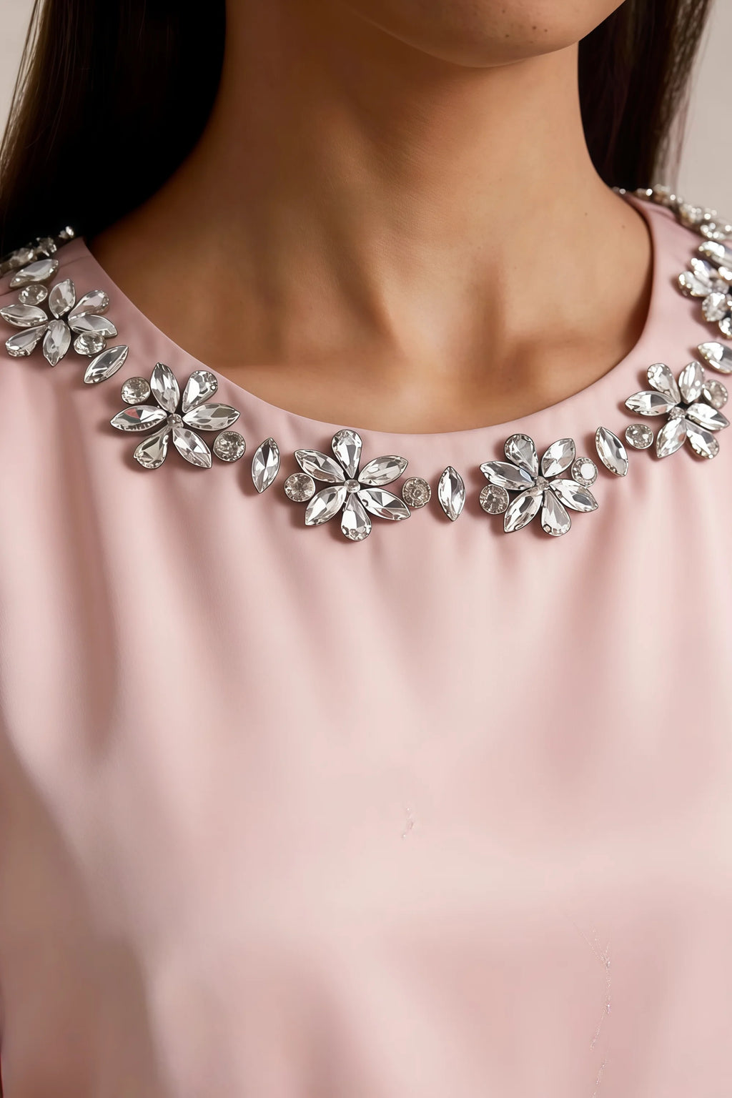 Camille Pink and White Sleeveless Rhinestone Mini Dress with Ruffles