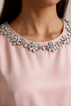Camille Pink and White Sleeveless Rhinestone Mini Dress with Ruffles