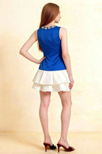 Camille Royal Blue and White Sleeveless Rhinestone Mini Dress with Ruffles