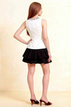 Camille White and Black Sleeveless Rhinestone Mini Dress with Ruffles