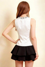 Camille White and Black Sleeveless Rhinestone Mini Dress with Ruffles