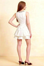 Camille White Sleeveless Rhinestone Mini Dress with Ruffles