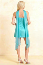 Candice Aqua Strapless Mini Dress with Neck Scarf
