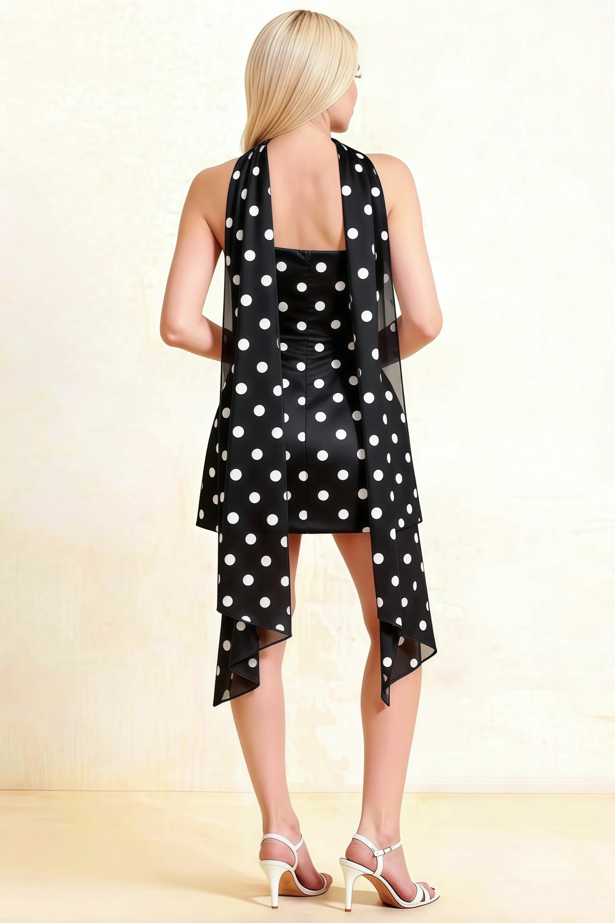 Candice Black Polka Dot Strapless Mini Dress with Neck Scarf Imagen secundaria del producto