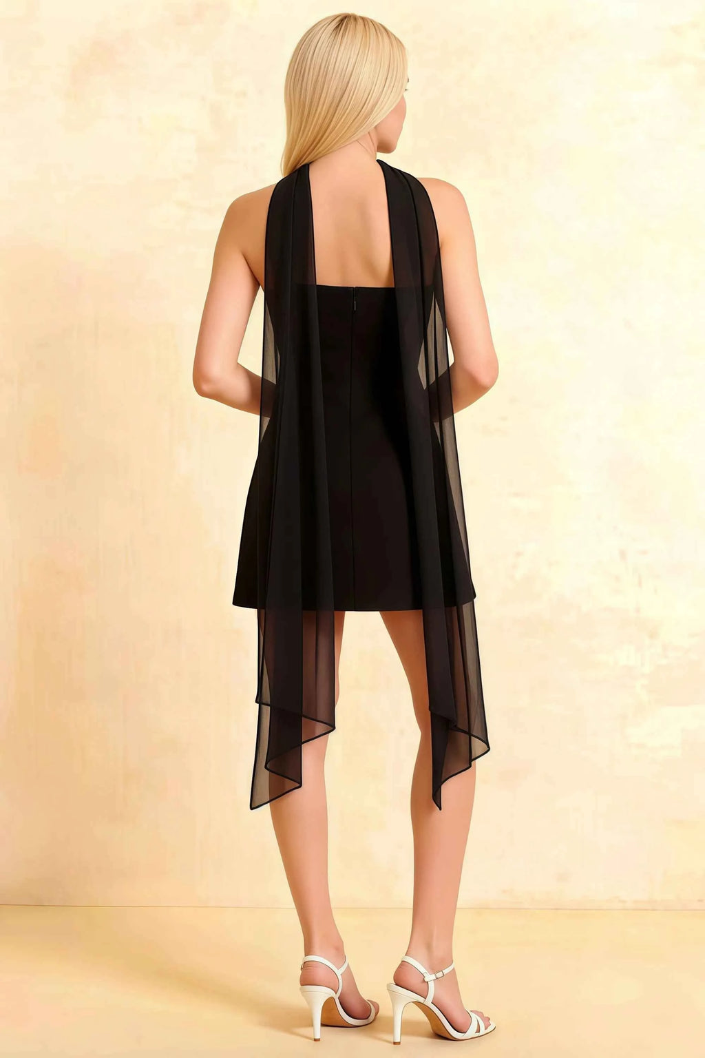 Candice Black Strapless Mini Dress with Neck Scarf
