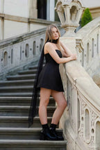 Candice Black Strapless Mini Dress with Neck Scarf