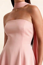 Candice Blush Strapless Mini Dress with Neck Scarf