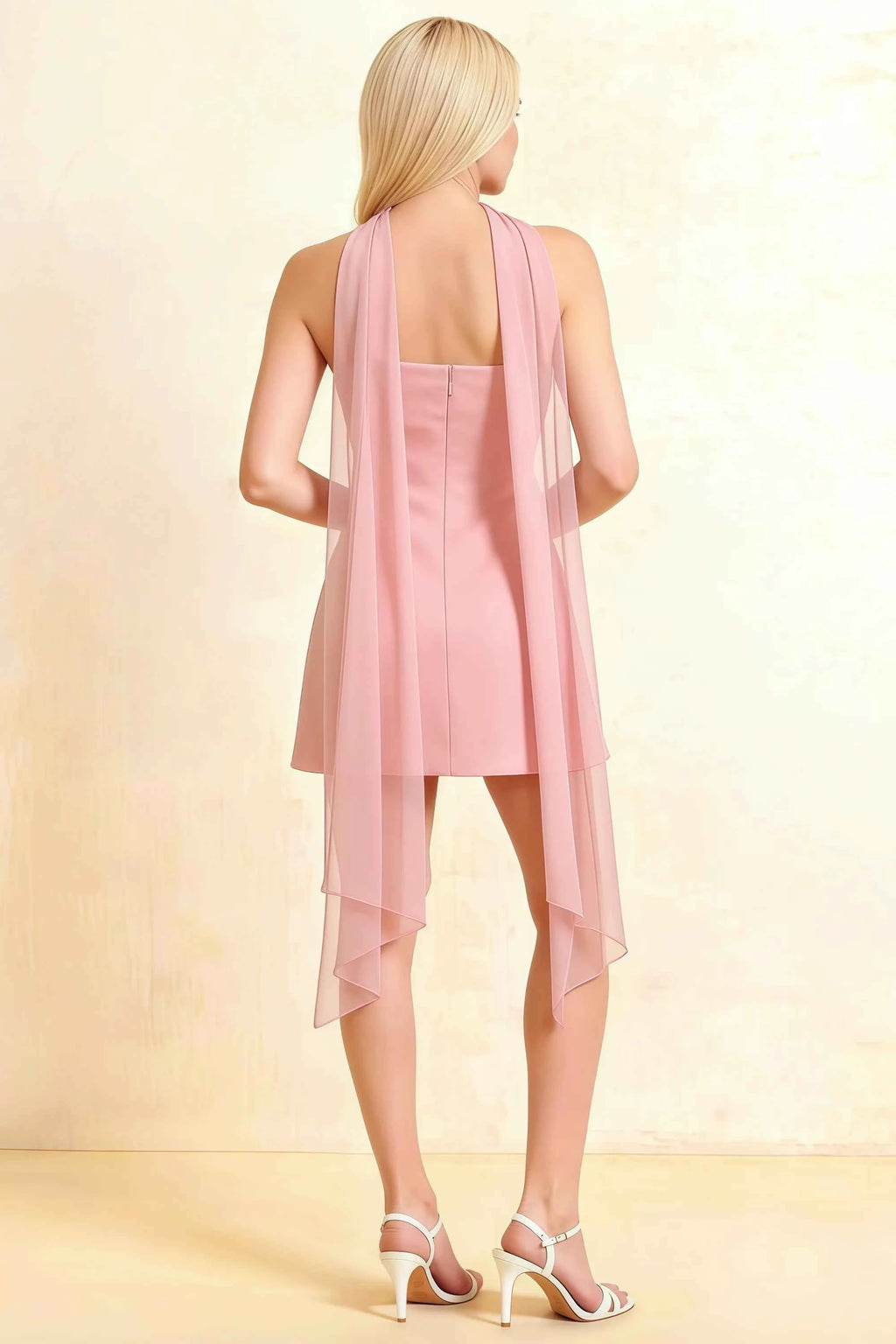 Candice Blush Strapless Mini Dress with Neck Scarf