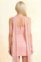 Candice Blush Strapless Mini Dress with Neck Scarf