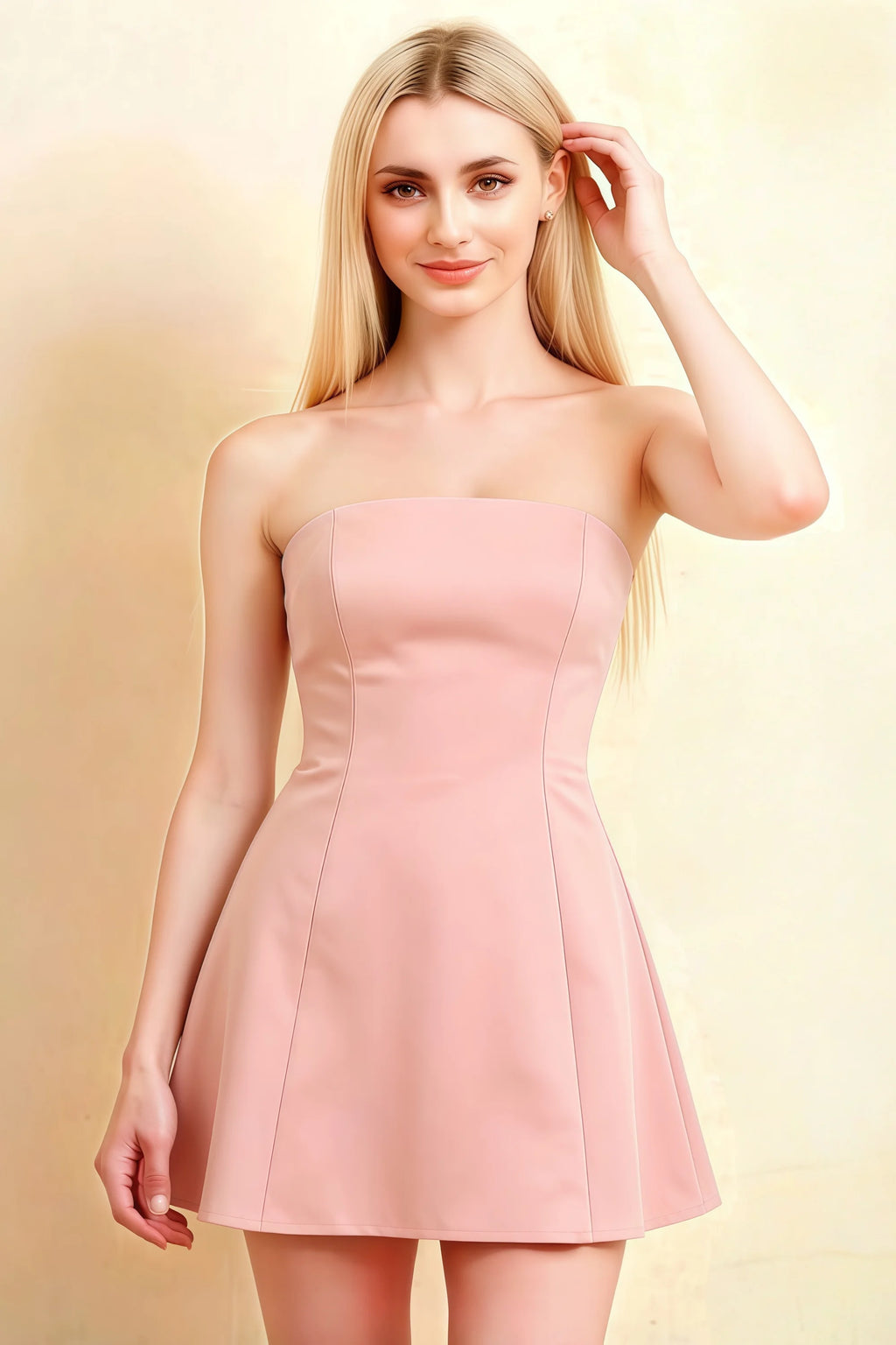 Candice Blush Strapless Mini Dress with Neck Scarf