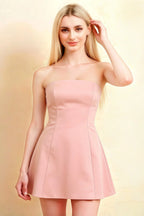 Candice Blush Strapless Mini Dress with Neck Scarf