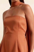 Candice Bronze Strapless Mini Dress with Neck Scarf