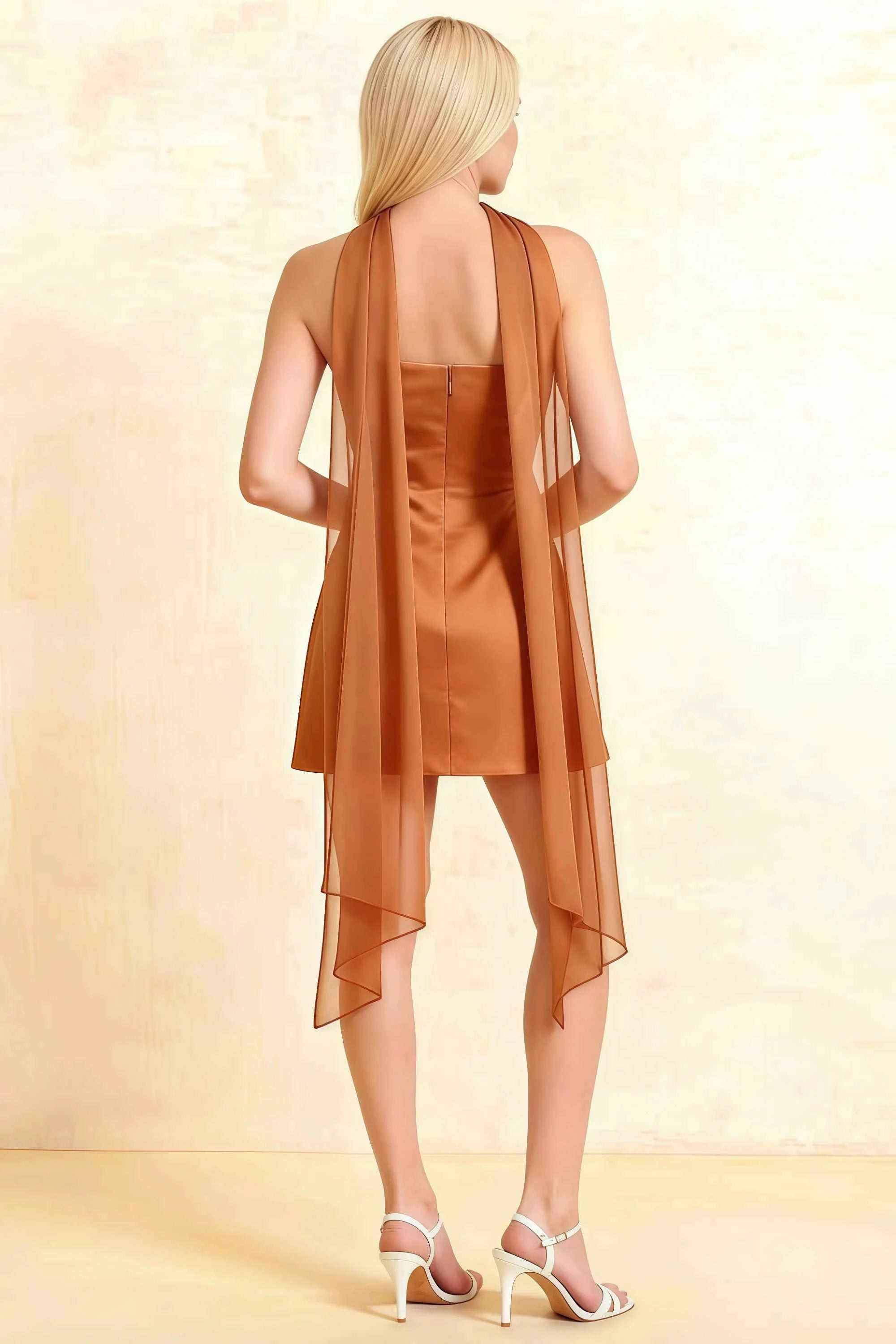 Candice Bronze Strapless Mini Dress with Neck Scarf Secondary image