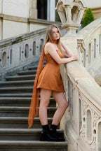 Candice Bronze Strapless Mini Dress with Neck Scarf