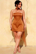 Candice Bronze Strapless Mini Dress with Neck Scarf
