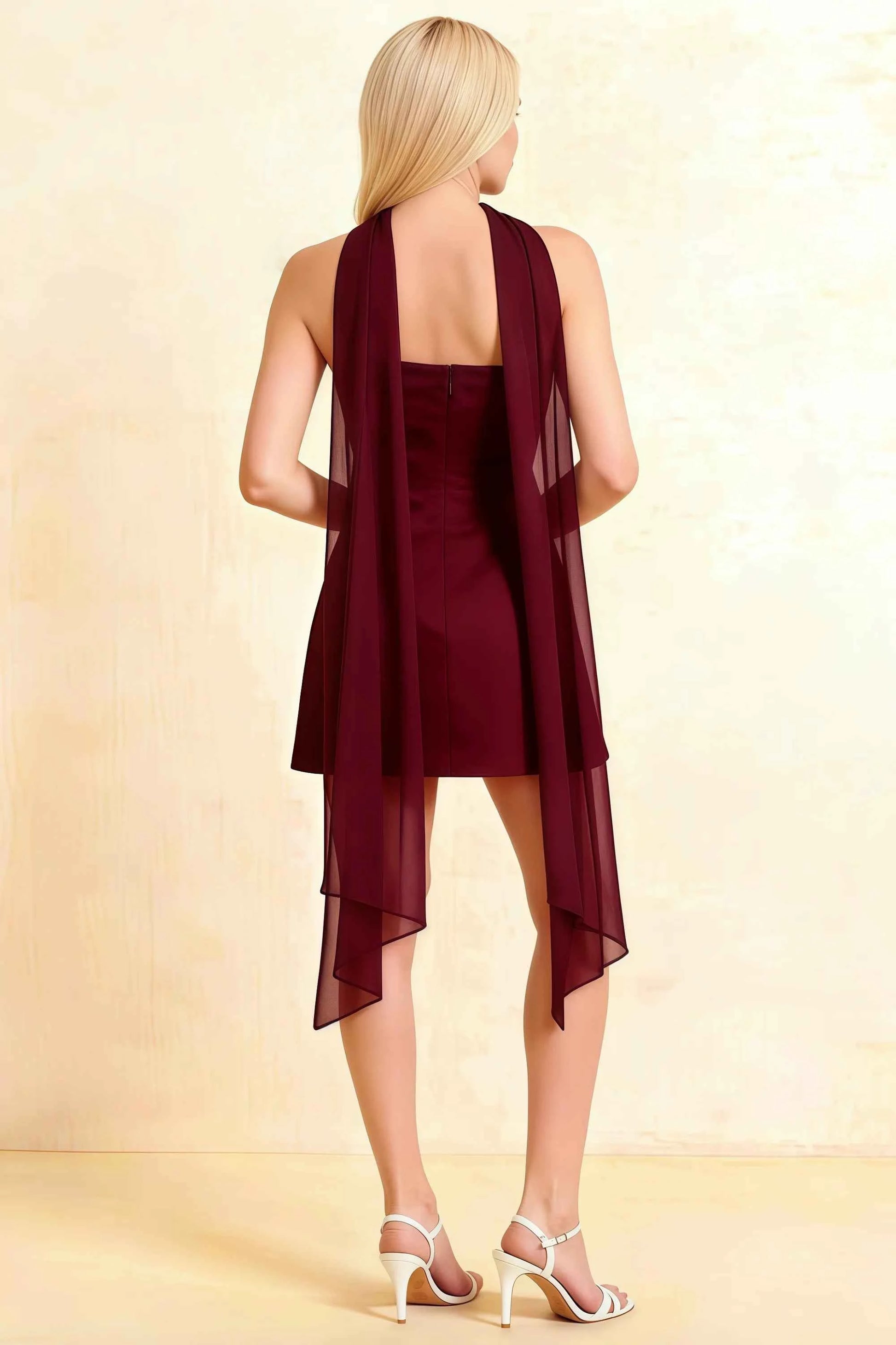 Candice Burgundy Strapless Mini Dress with Neck Scarf