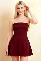 Candice Burgundy Strapless Mini Dress with Neck Scarf
