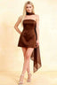 Candice Chocolate Strapless Mini Dress with Neck Scarf