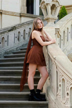 Candice Chocolate Strapless Mini Dress with Neck Scarf