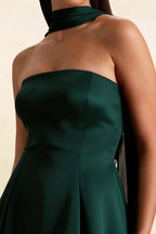 Candice Emerald Green Strapless Mini Dress with Neck Scarf