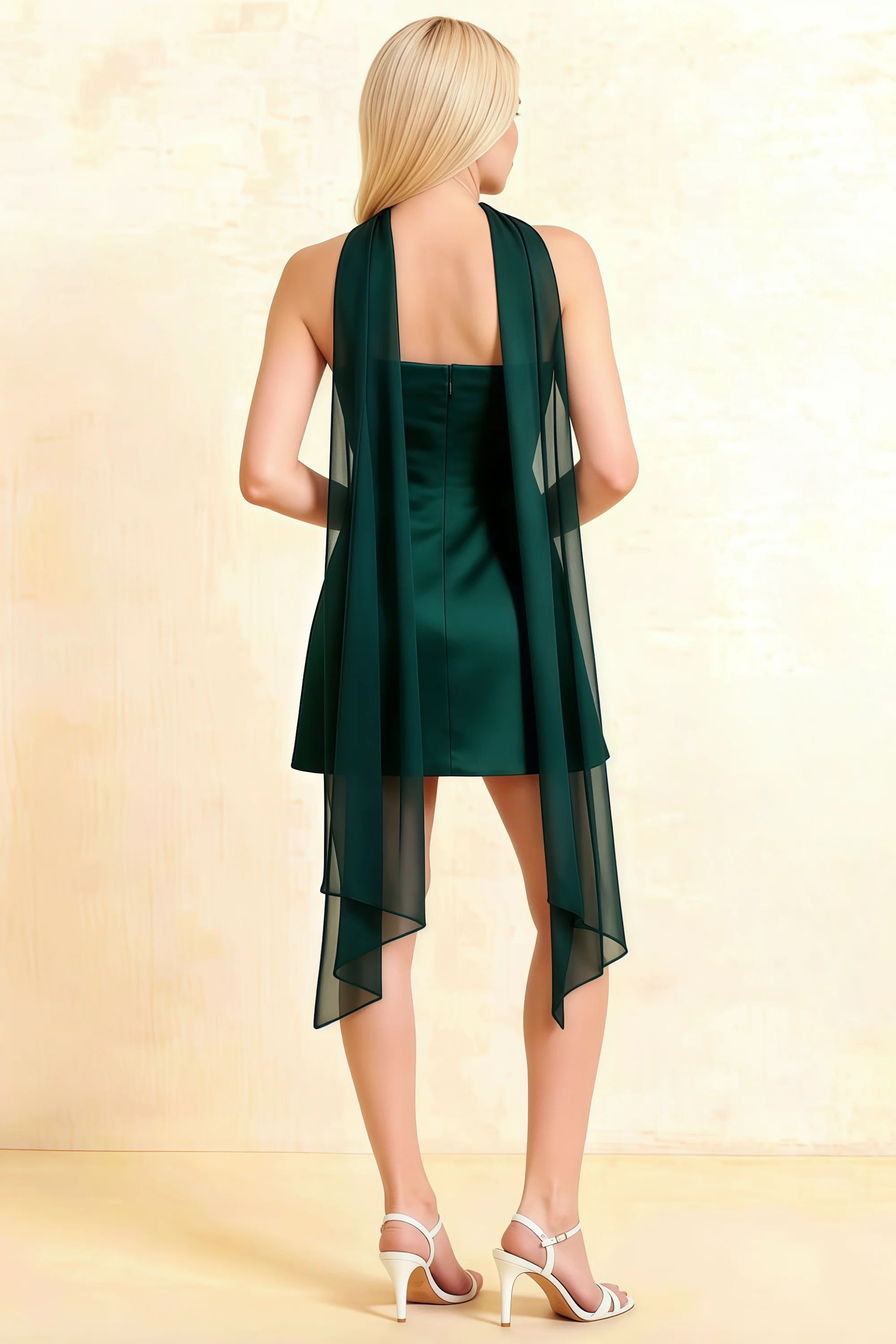 Candice Emerald Green Strapless Mini Dress with Neck Scarf Imagen secundaria del producto