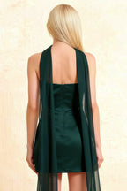 Candice Emerald Green Strapless Mini Dress with Neck Scarf