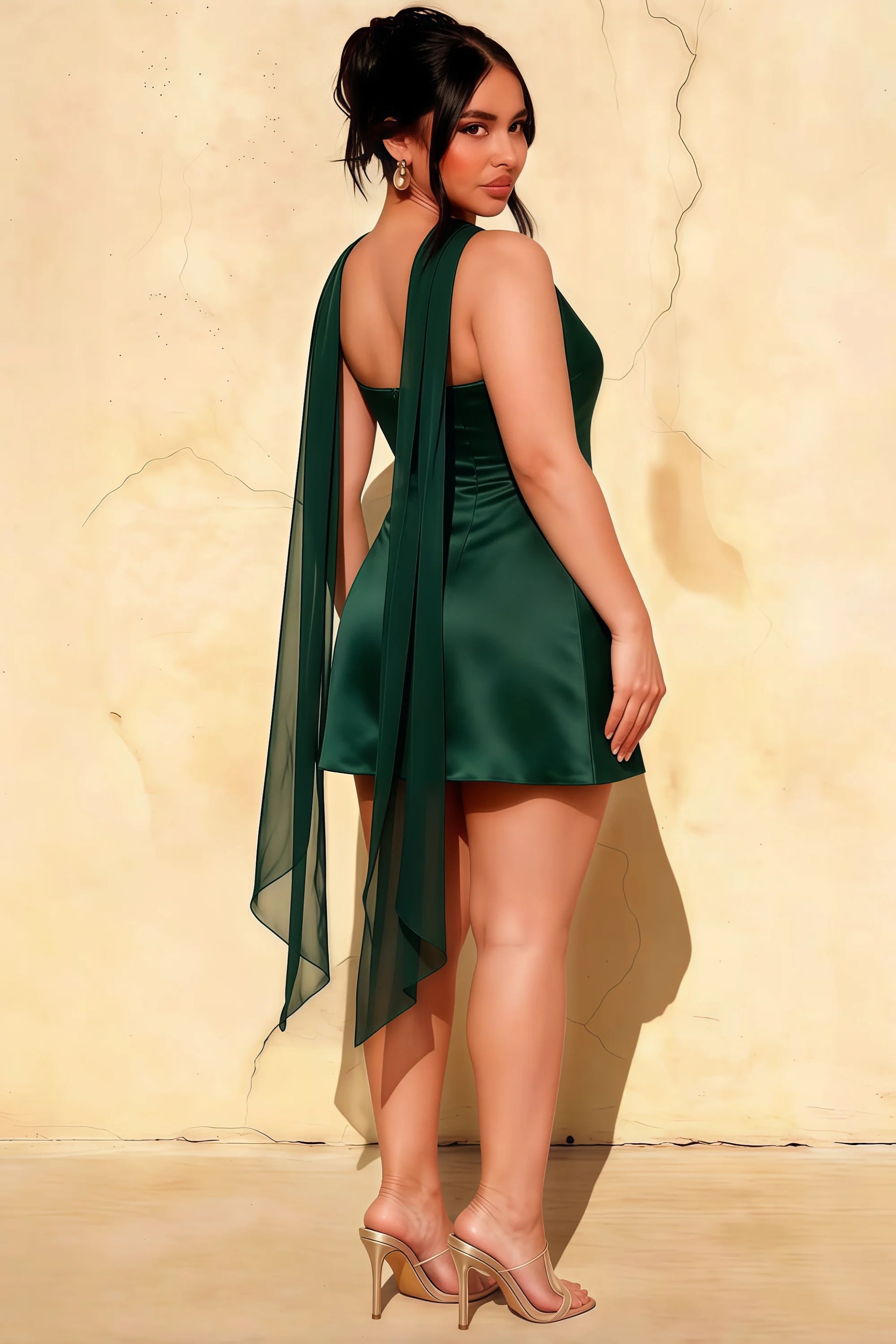 Candice Emerald Green Strapless Mini Dress with Neck Scarf