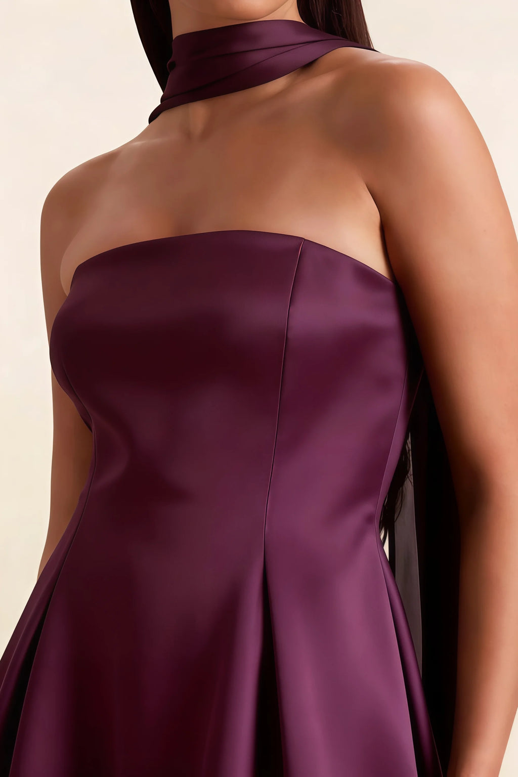 Candice Grape Strapless Mini Dress with Neck Scarf