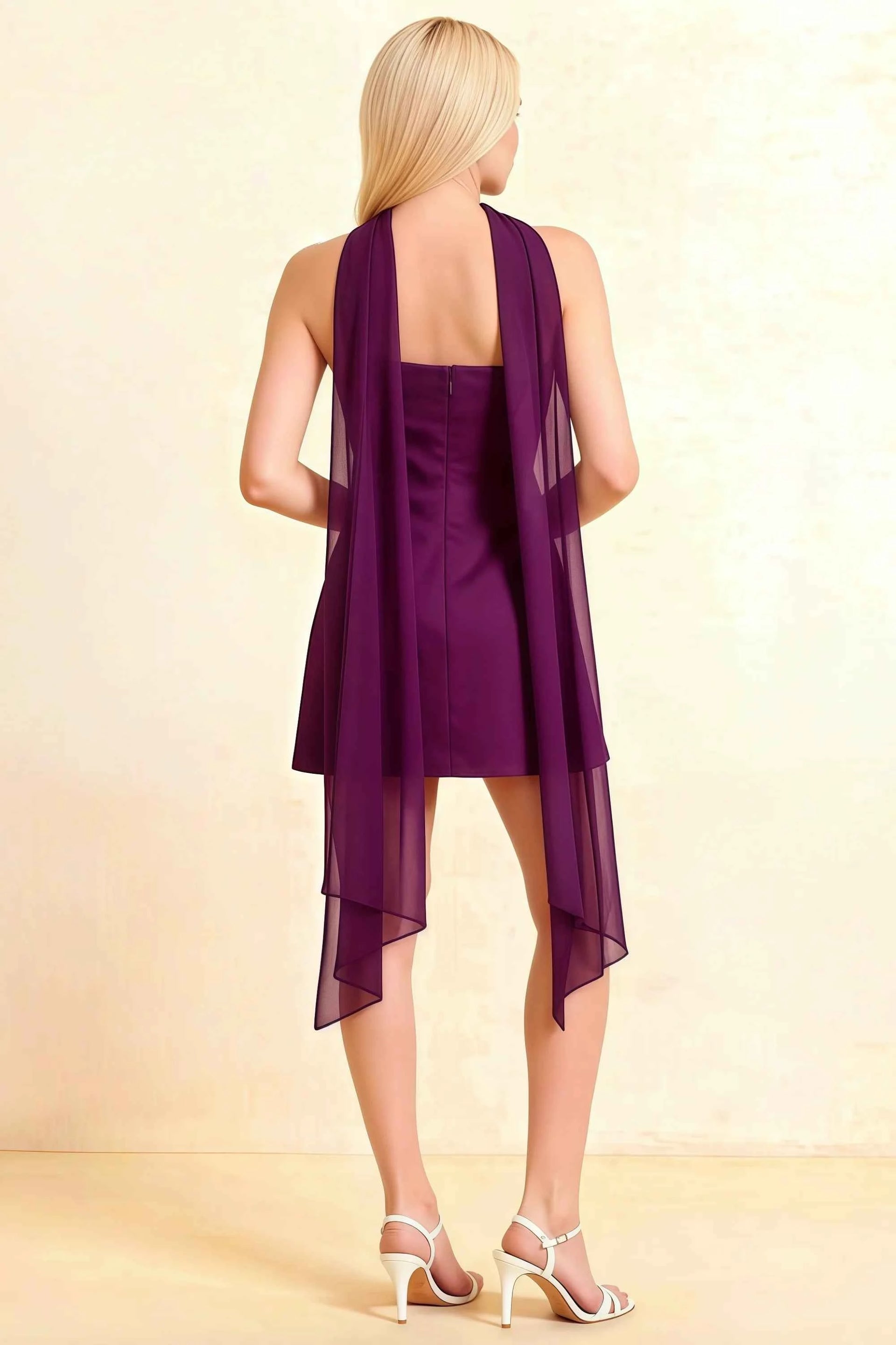 Candice Grape Strapless Mini Dress with Neck Scarf
