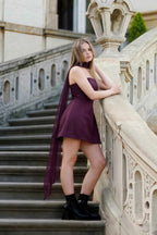 Candice Grape Strapless Mini Dress with Neck Scarf