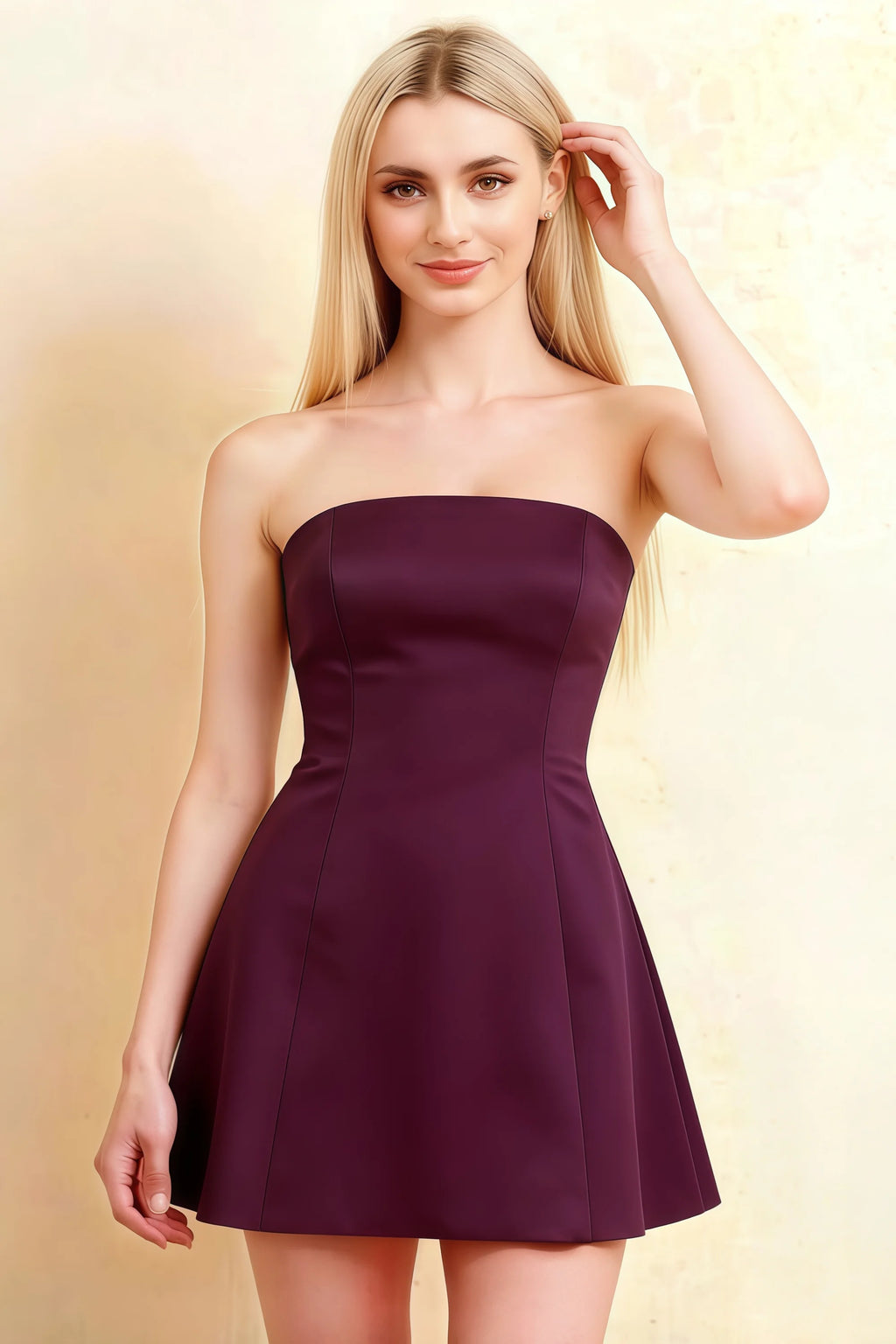 Candice Grape Strapless Mini Dress with Neck Scarf