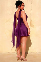 Candice Grape Strapless Mini Dress with Neck Scarf