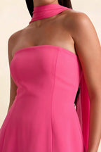 Candice Hot Pink Strapless Mini Dress with Neck Scarf