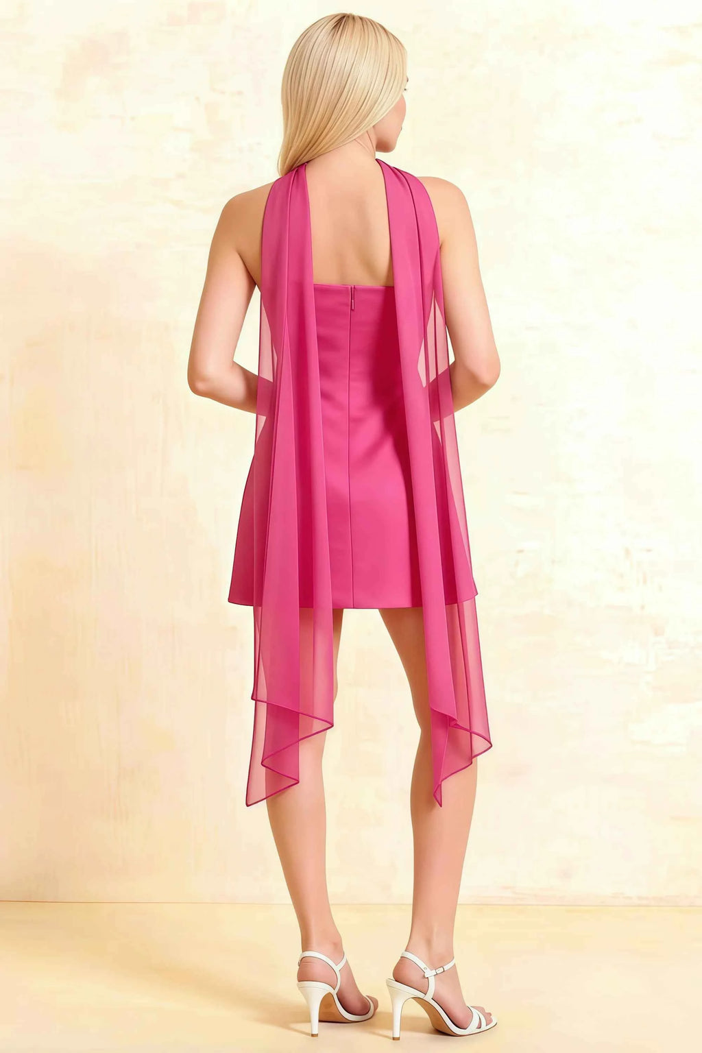 Candice Hot Pink Strapless Mini Dress with Neck Scarf