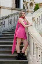 Candice Hot Pink Strapless Mini Dress with Neck Scarf