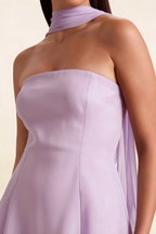 Candice Lavender Strapless Mini Dress with Neck Scarf