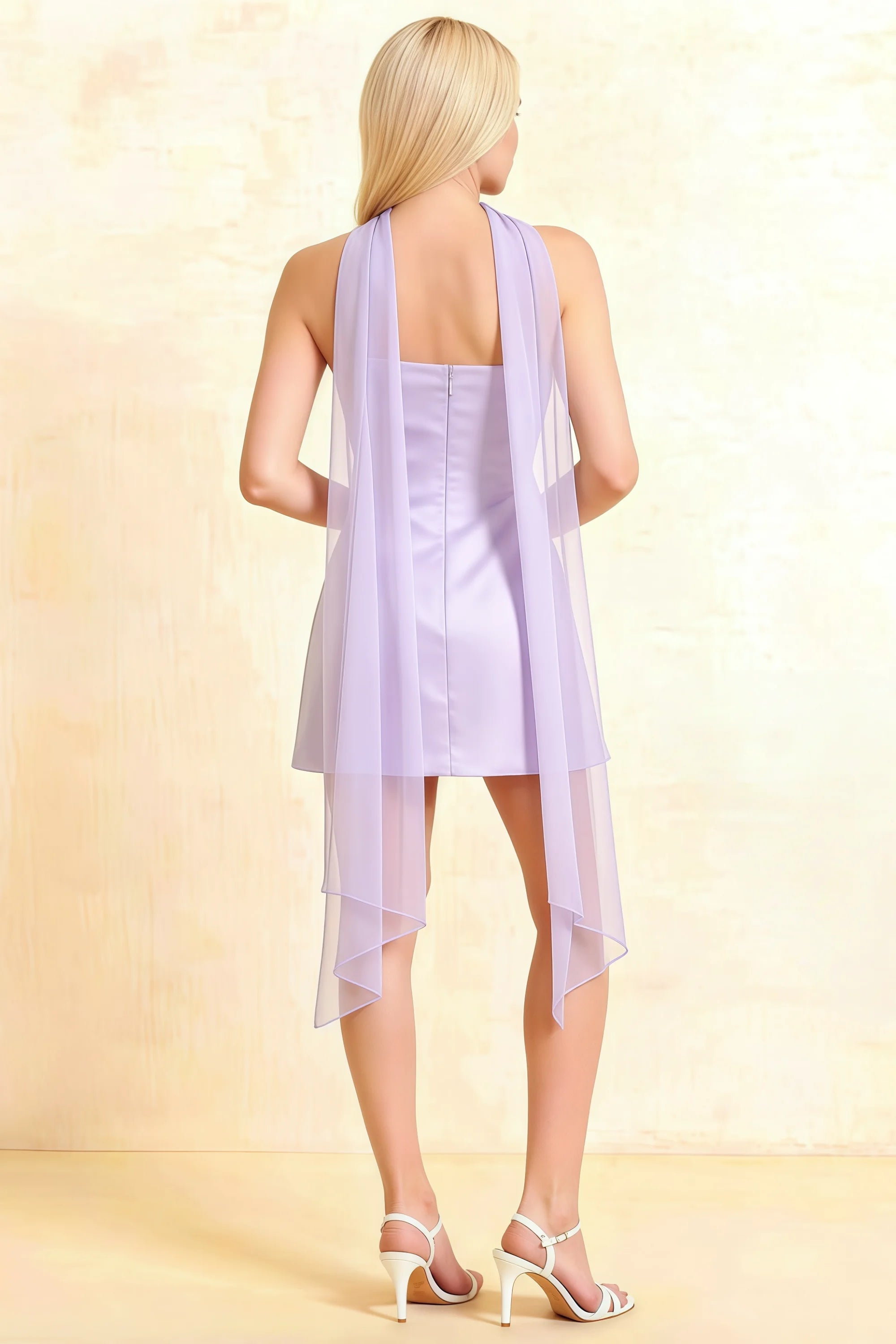 Candice Lavender Strapless Mini Dress with Neck Scarf Imagen secundaria del producto