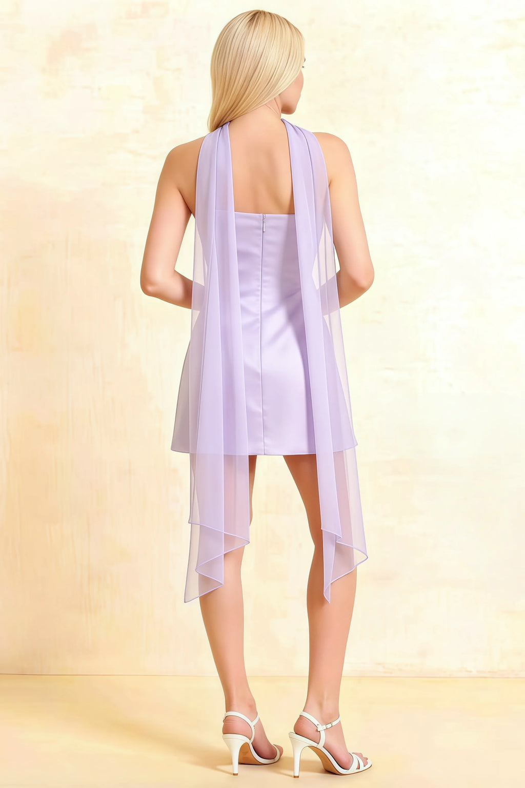 Candice Lavender Strapless Mini Dress with Neck Scarf