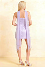 Candice Lavender Strapless Mini Dress with Neck Scarf