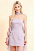 Candice Lavender Strapless Mini Dress with Neck Scarf