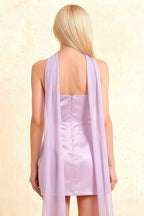 Candice Lavender Strapless Mini Dress with Neck Scarf