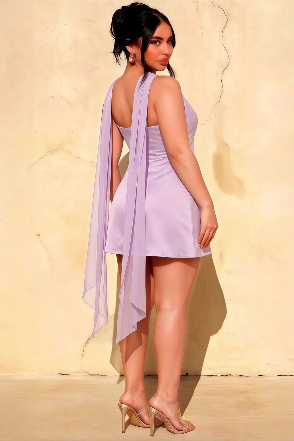 Candice Lavender Strapless Mini Dress with Neck Scarf
