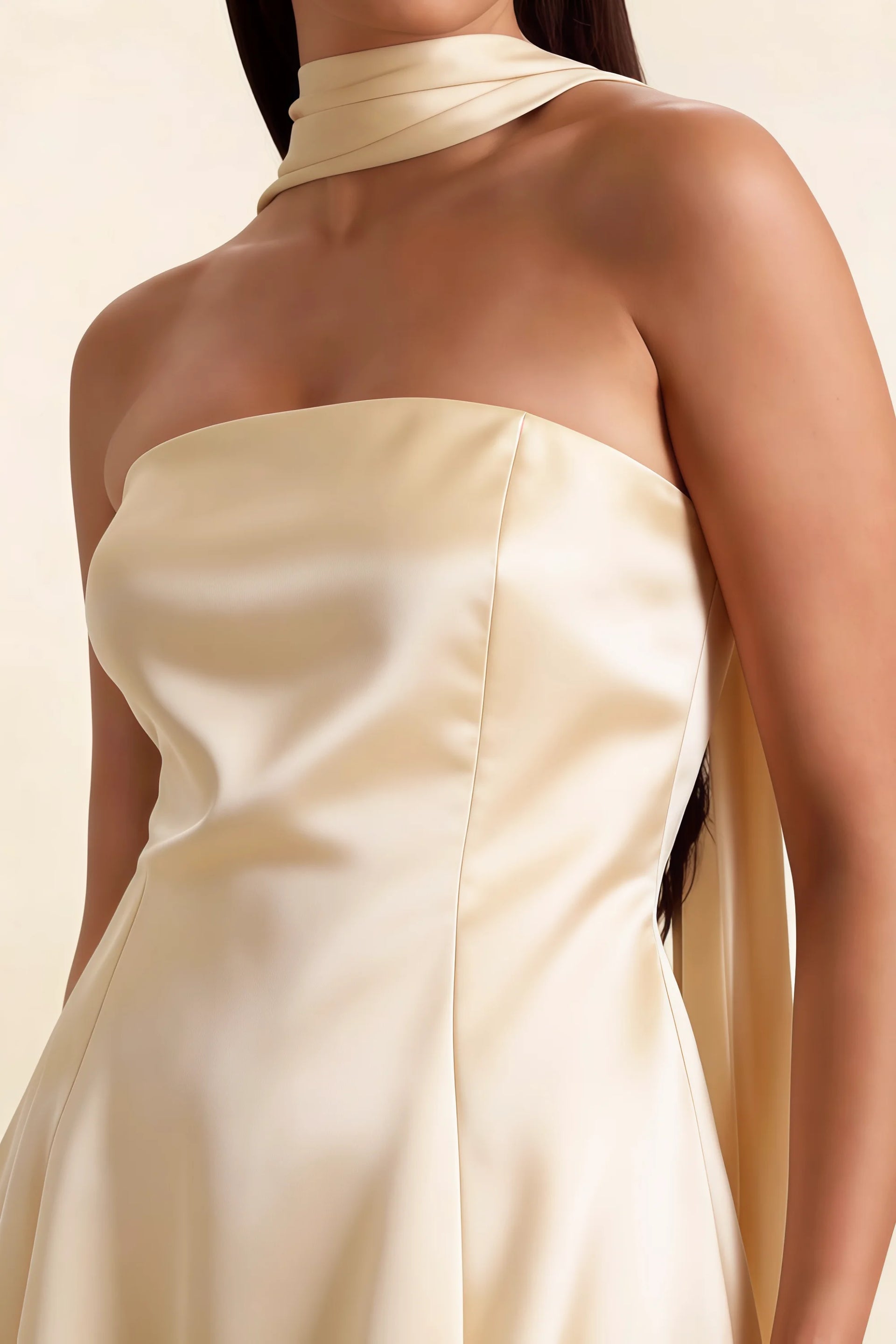 Candice Lemon Strapless Mini Dress with Neck Scarf