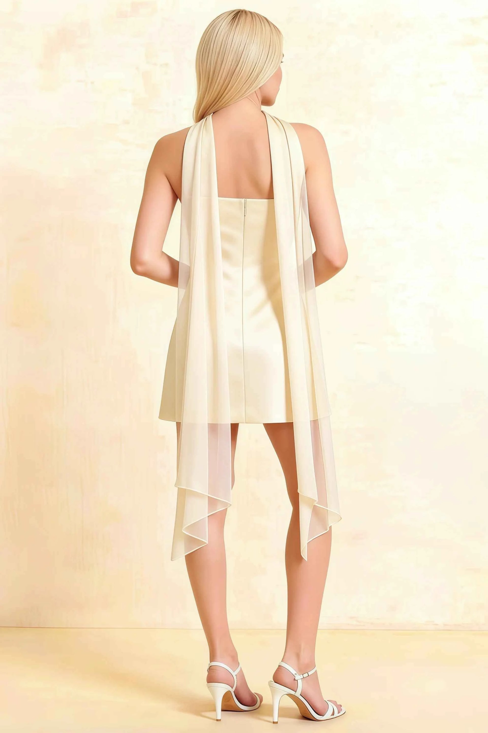 Candice Lemon Strapless Mini Dress with Neck Scarf
