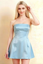 Candice Light Blue Strapless Mini Dress with Neck Scarf